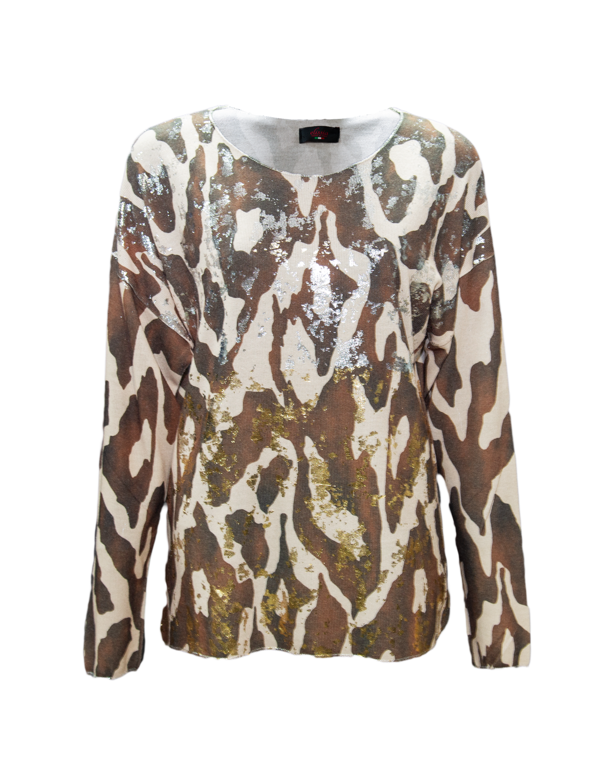 RAYSHYNE Made In Italy Brown Animal Print Long Sleeve Sweater Top