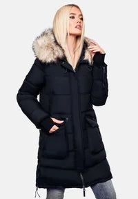 Navy Quilted Winter Parka For Women CHASKAA By Marikoo 