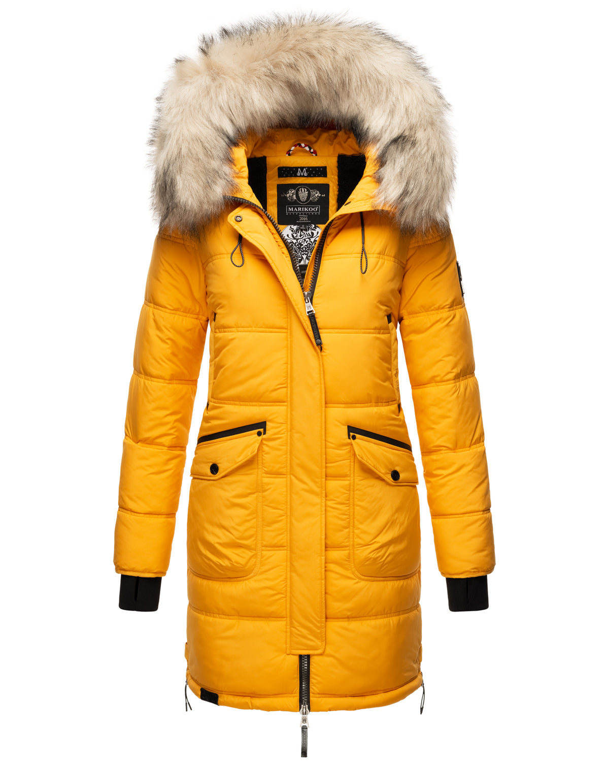 yellow quilted faux fur winter jacket 
