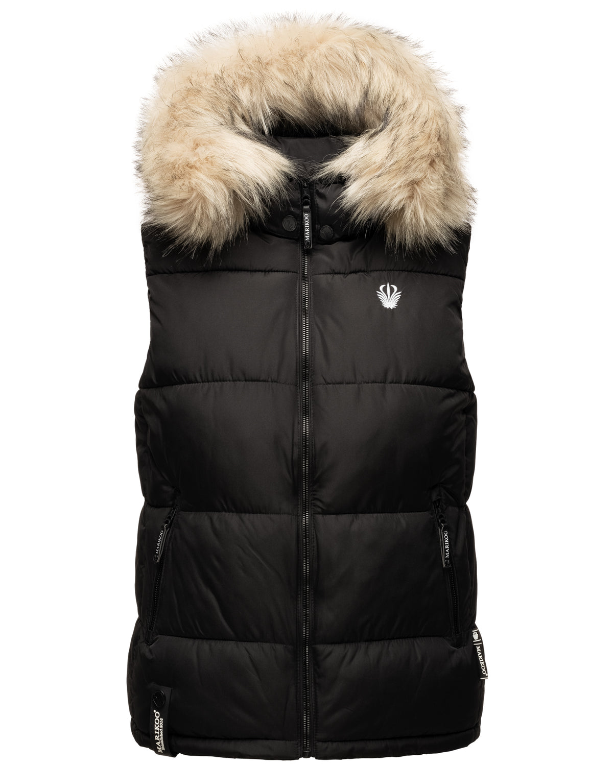 black padded vest with adjustable hood feature