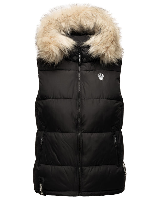 black padded vest with adjustable hood feature