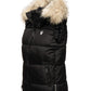 black padded vest with faux fur hood