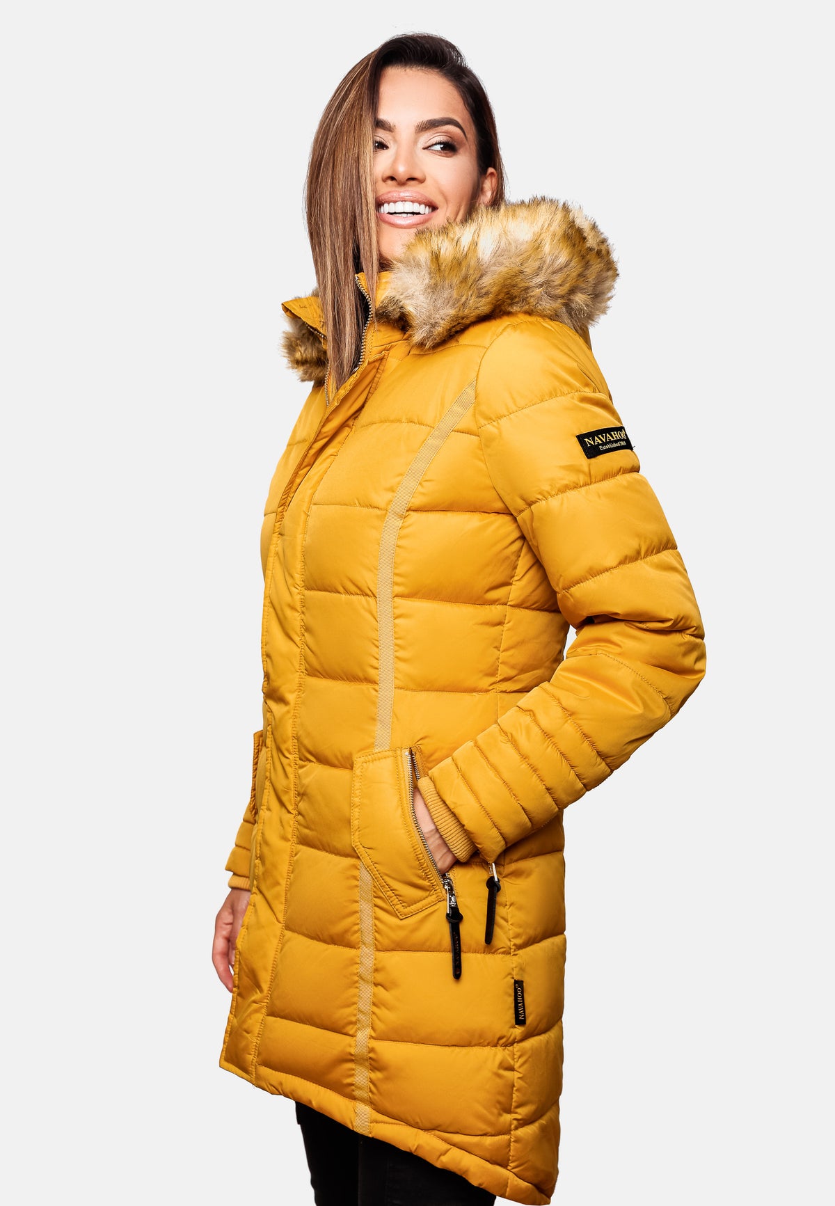NAVAHOO Winter Quilted Coat Yellow PAPAYA