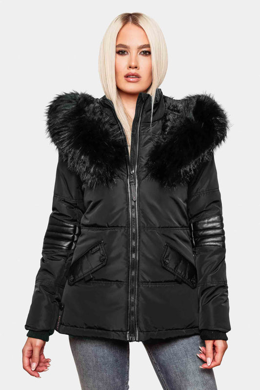 NAVAHOO Winter Padded Jacket With Faux Leather Application NIRVANA
