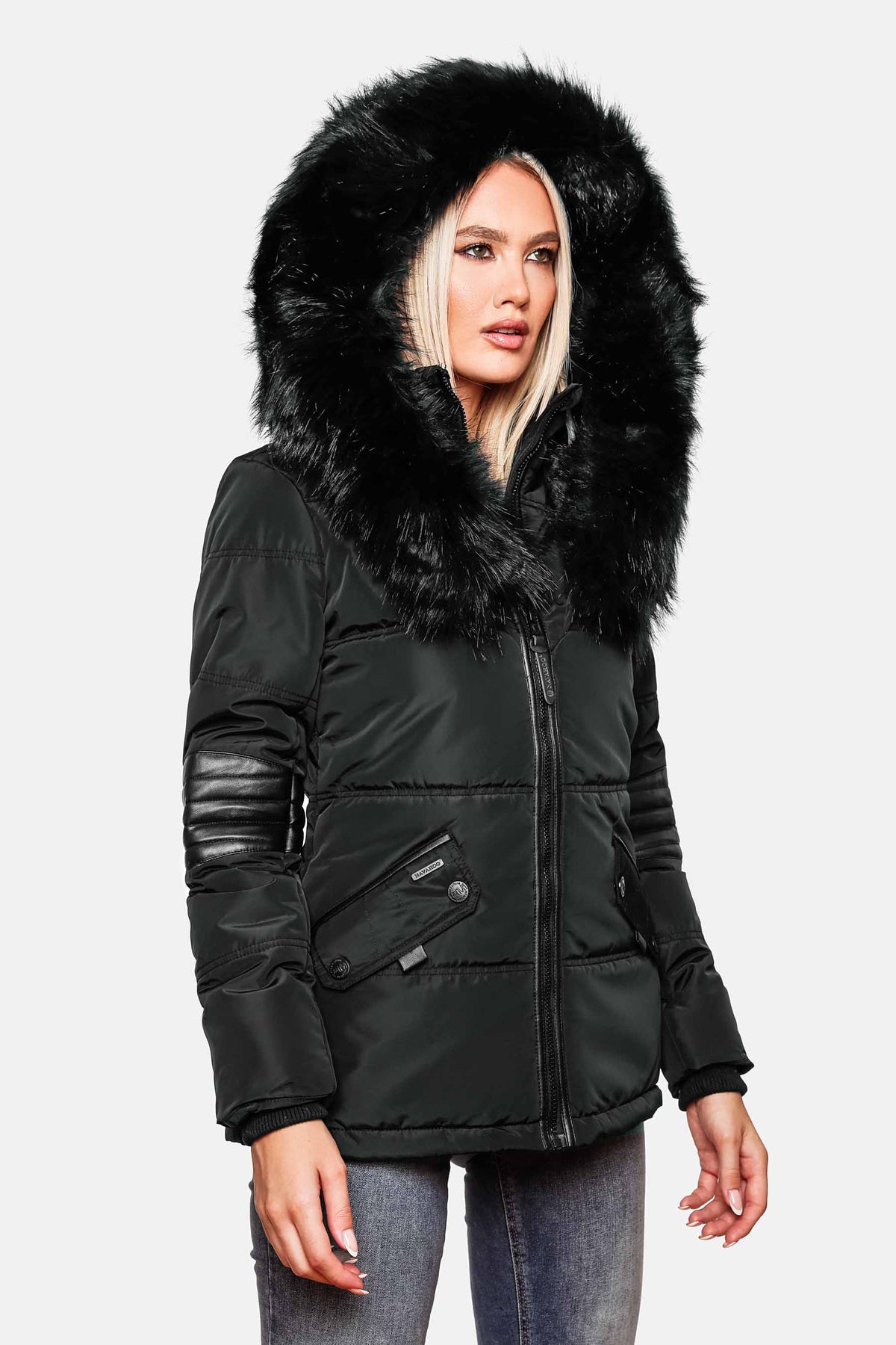 NAVAHOO Winter Padded Jacket With Faux Leather Application NIRVANA