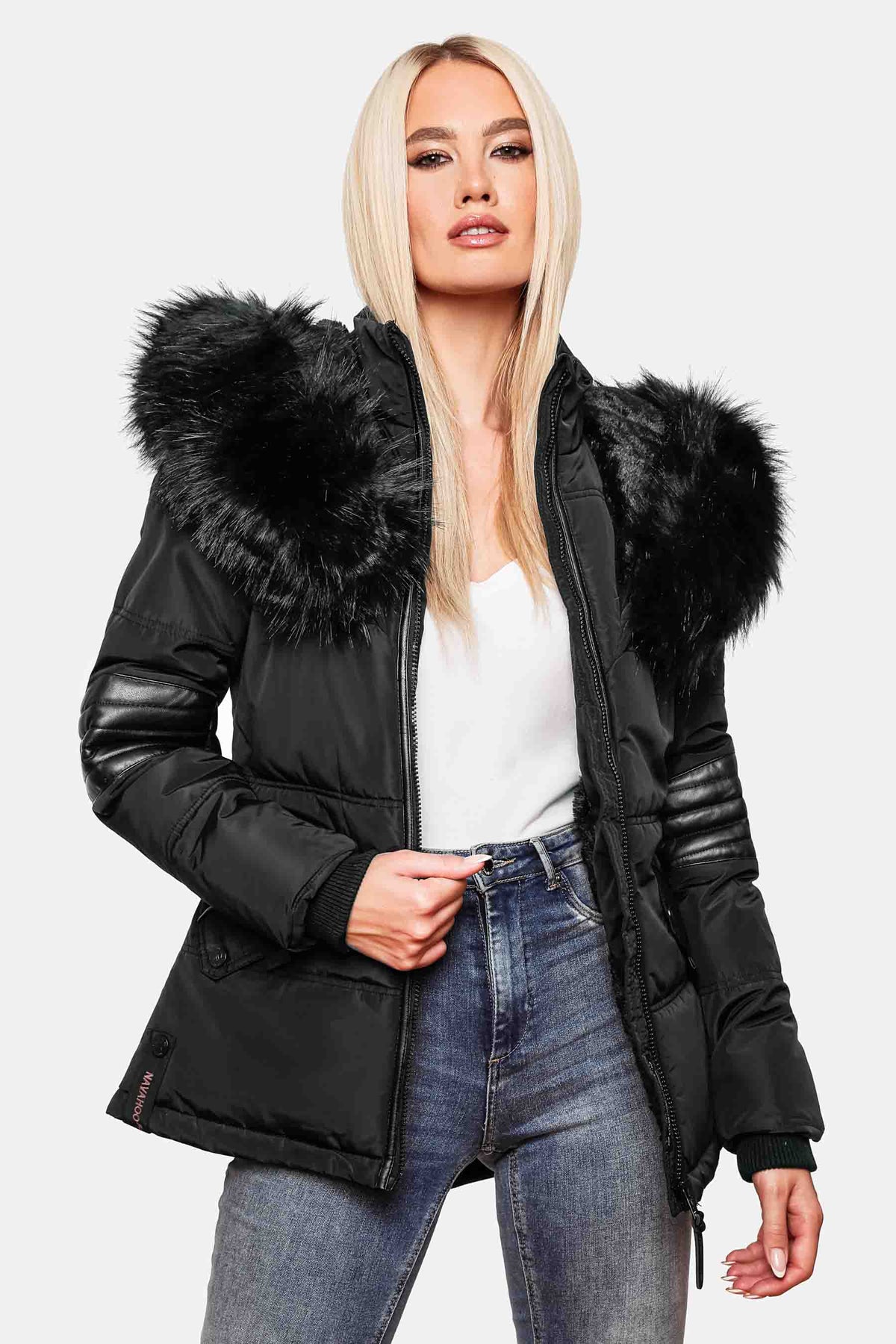 NAVAHOO Winter Padded Jacket With Faux Leather Application NIRVANA
