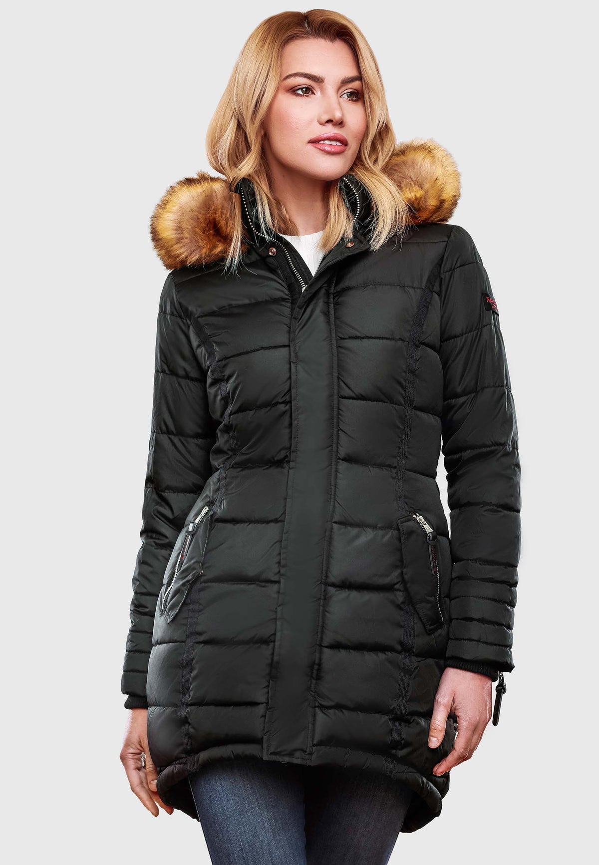 NAVAHOO Winter Quilted Coat Black PAPAYA