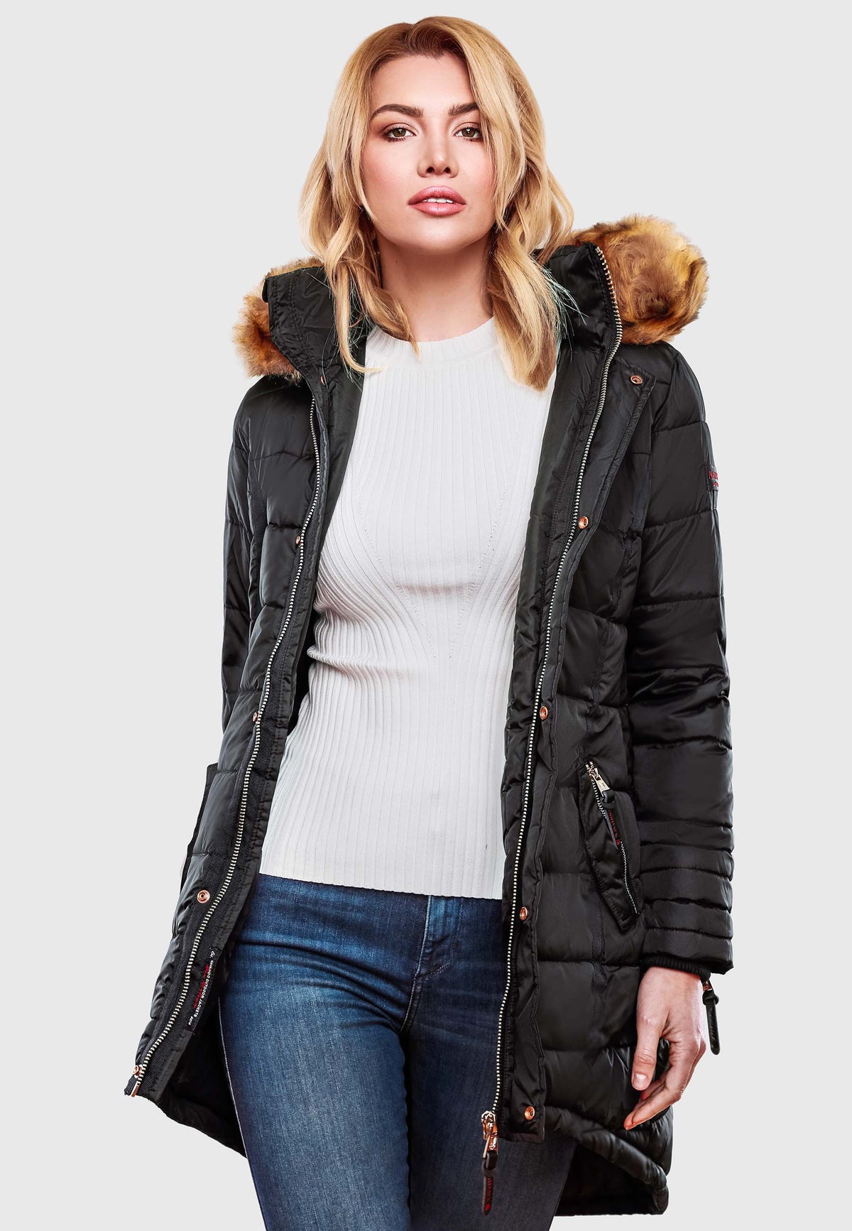NAVAHOO Winter Quilted Coat Black PAPAYA